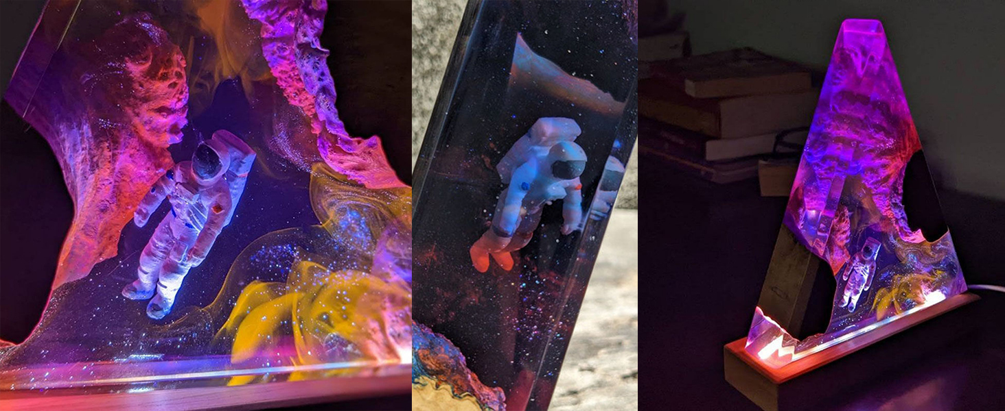 Ocean Creative Epoxy Resin Wood Light Lamp, Handmade Multi Color Deep