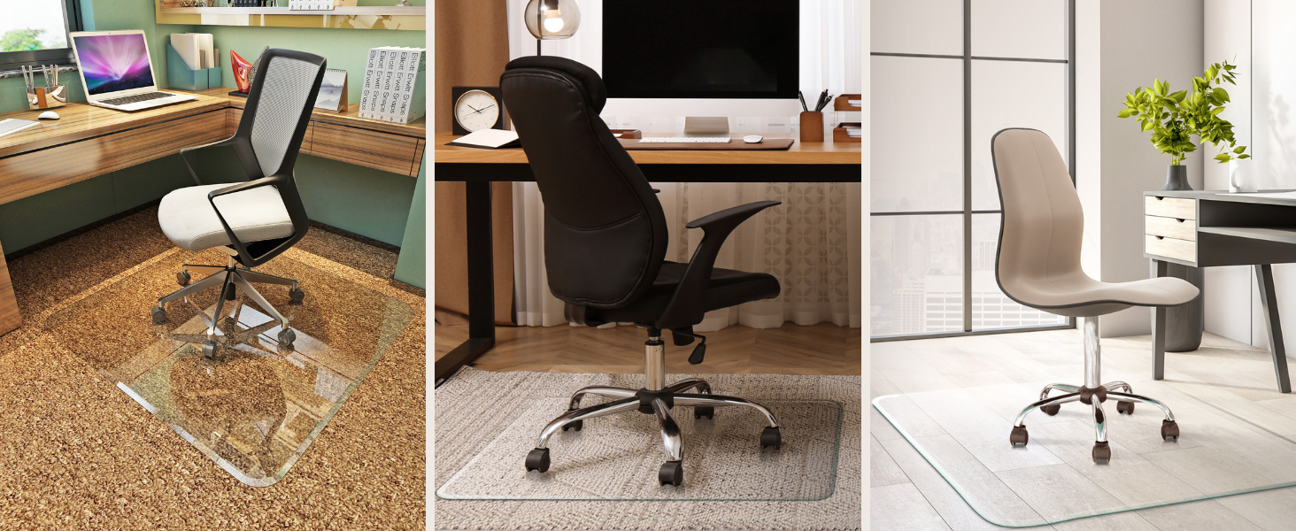 Clearly Innovative Glass Chair Mat with Beveled Edge, 44