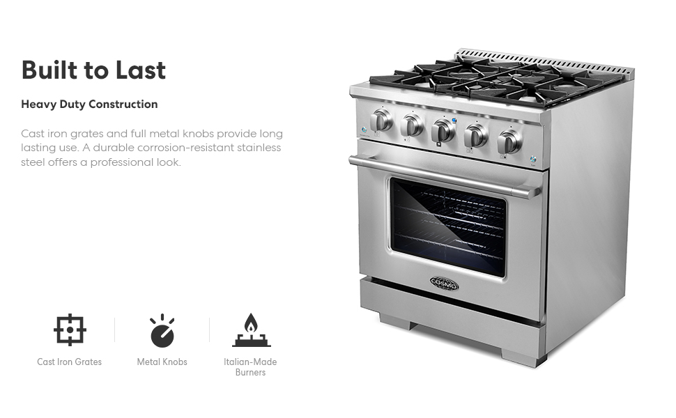 COSMO GRP304 30 in. Freestanding/Slidein Gas Range with 4