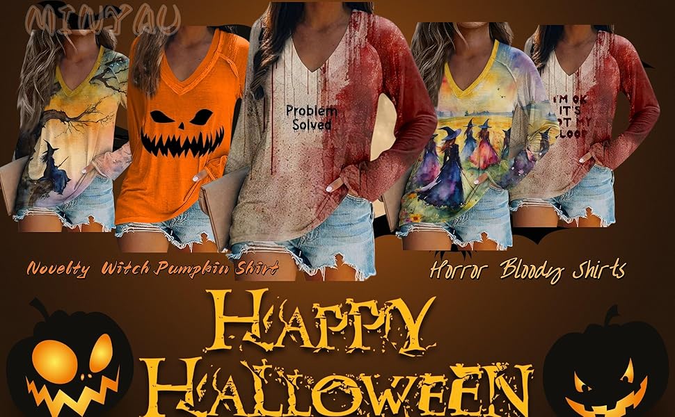 problem solved t shirt witch graphic tees funny pumpkin face blouse I'm fine bloody shirts scaray