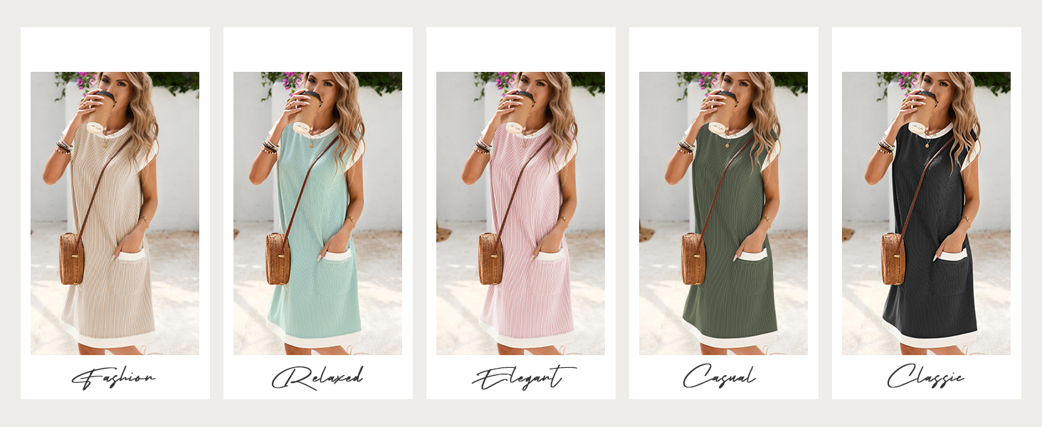 women summer dress midi beach dress color block short sleeve loose sundress