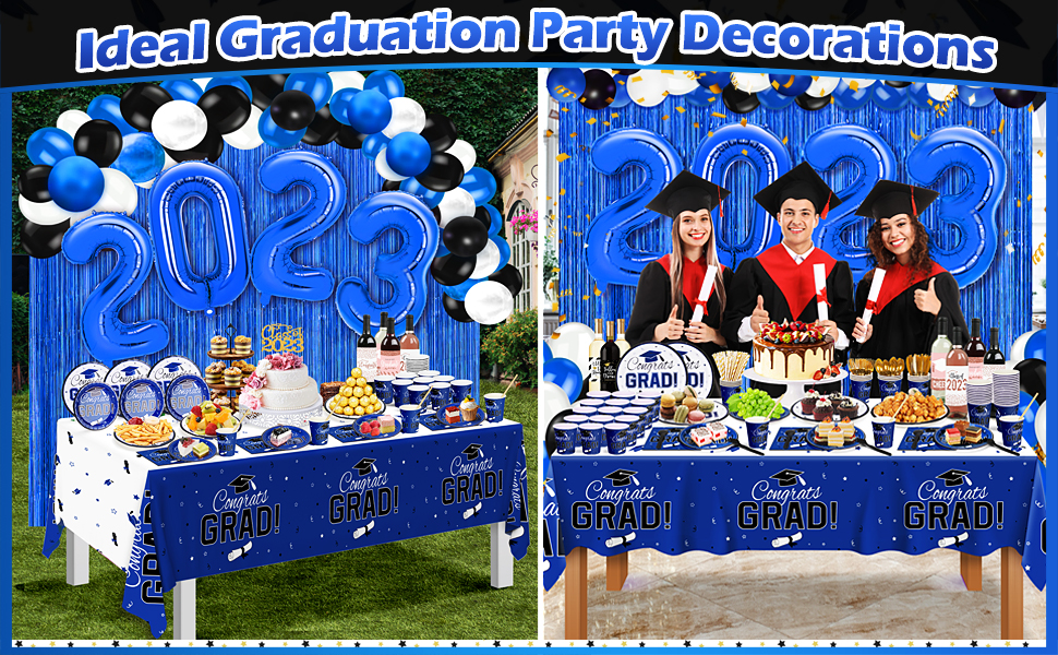 Graduation Party Decorations 2023, Black and Blue