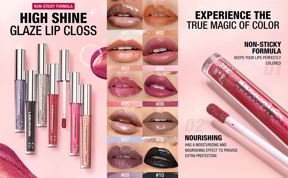 LANGMANNI 10 Colors Diamond Glitter Lipgloss Set