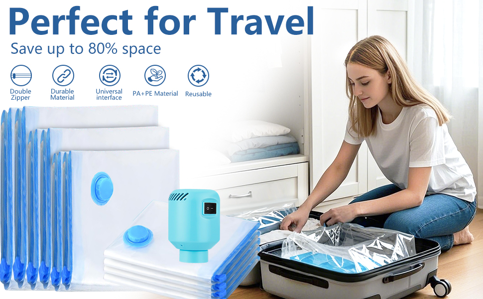 Sac sous Vide Vetement Aspirateur et Pompe Électrique 10 Pièces