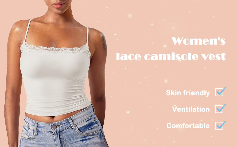 Womens Lace Cami Top Double Lined Sexy Tank Top Spaghetti