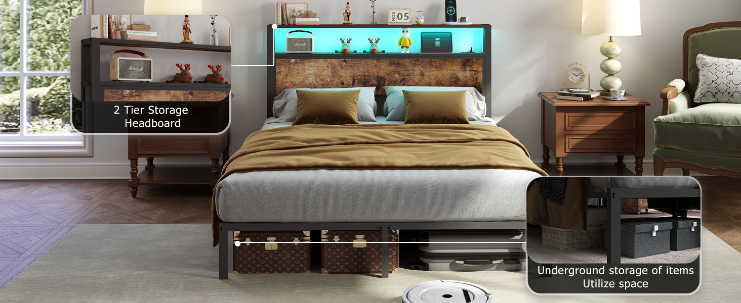 full size bed frame, camas full, full size bed frame with led lights, full bed frame with storage
