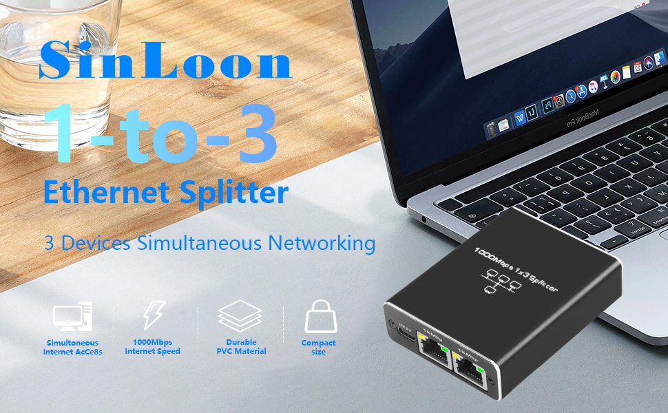 SinLoon Splitter 1 to 3, 1000/100Mbps Switch 3Port