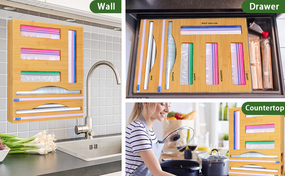 Ziplock Bag Storage Organizer, Bamboo Foil and Plastic Wrap Drawer