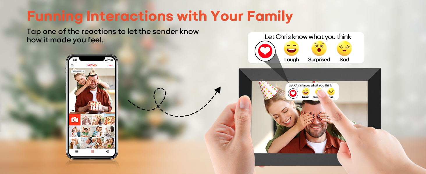 Wall-mountable digital photo frame with WiFi, designed for easy photo updates and remote sharing capabilities