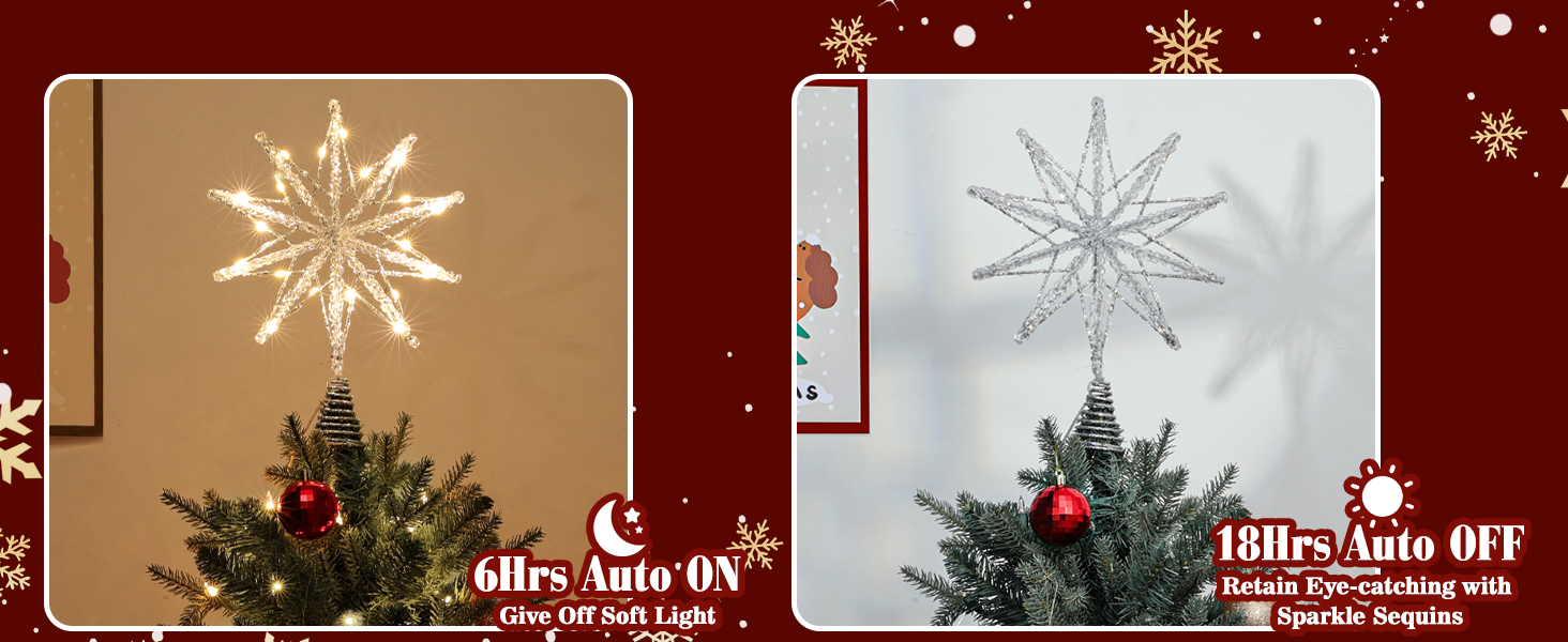 Lewondr Christmas Snowflake Tree Topper, 12.2in Xmas Tree