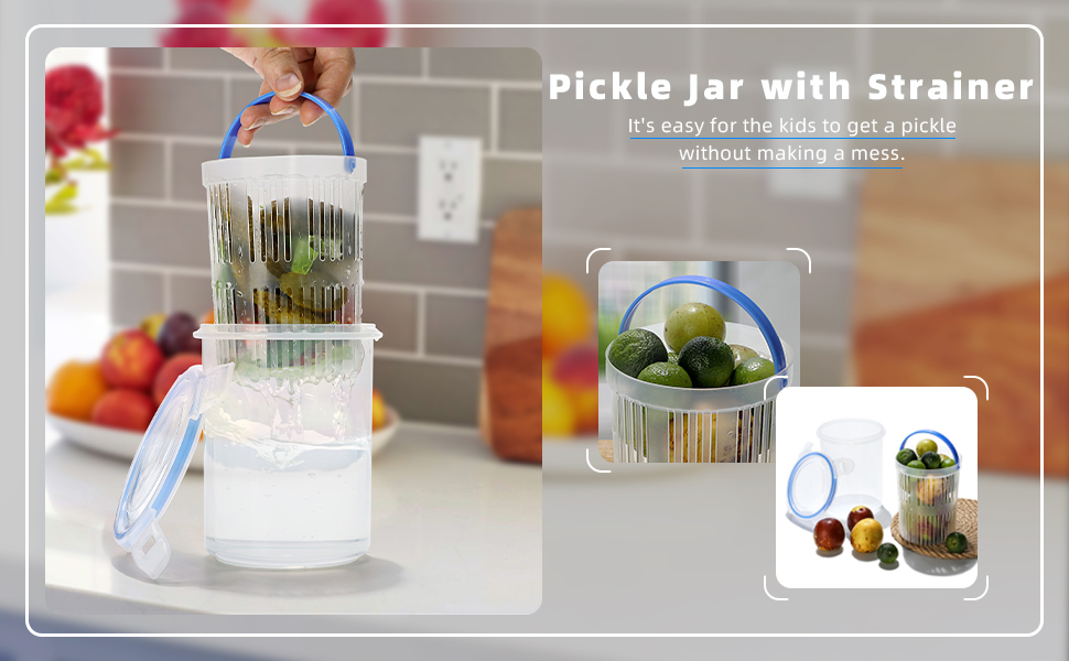 Qiuhome Pickle Container with Strainer, Pickle Jar with
