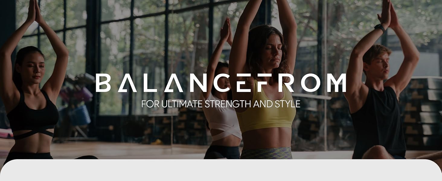 BalanceFrom Fitness 7 Piece Yoga Set with Mat, Stretch Strap, & Knee Pad, Gray