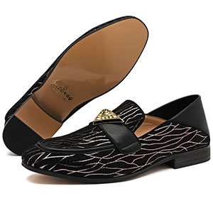 FQEQNQG Men Velvet Loafer Dress Smoking Fashion Slippers Penny Party Wedding Driving black Beige