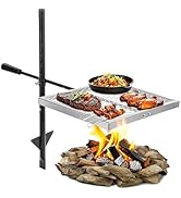 BiggerFire Swivel Campfire Grill 360° Adjustable Open Fire Grill Grate, Fire Pit Grill Grate over...