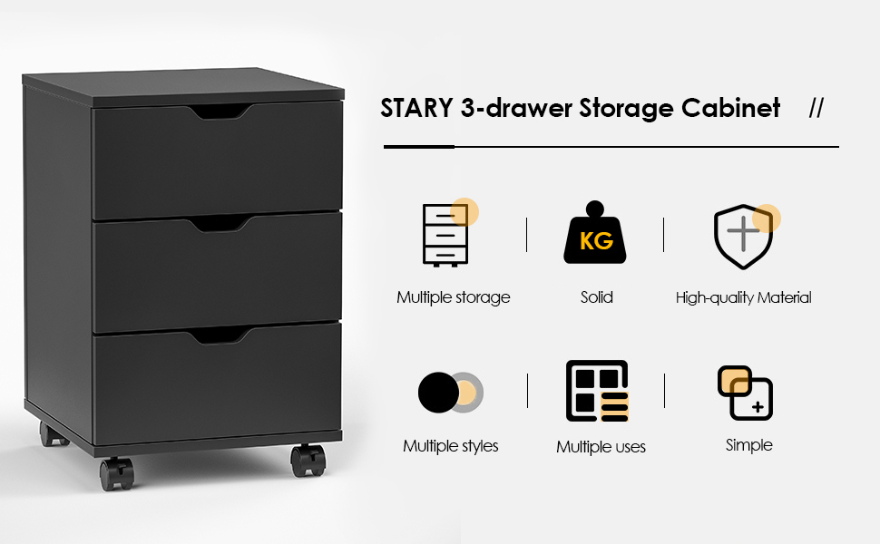 STARY Fully Assembled 3 Drawer Wood Rolling File