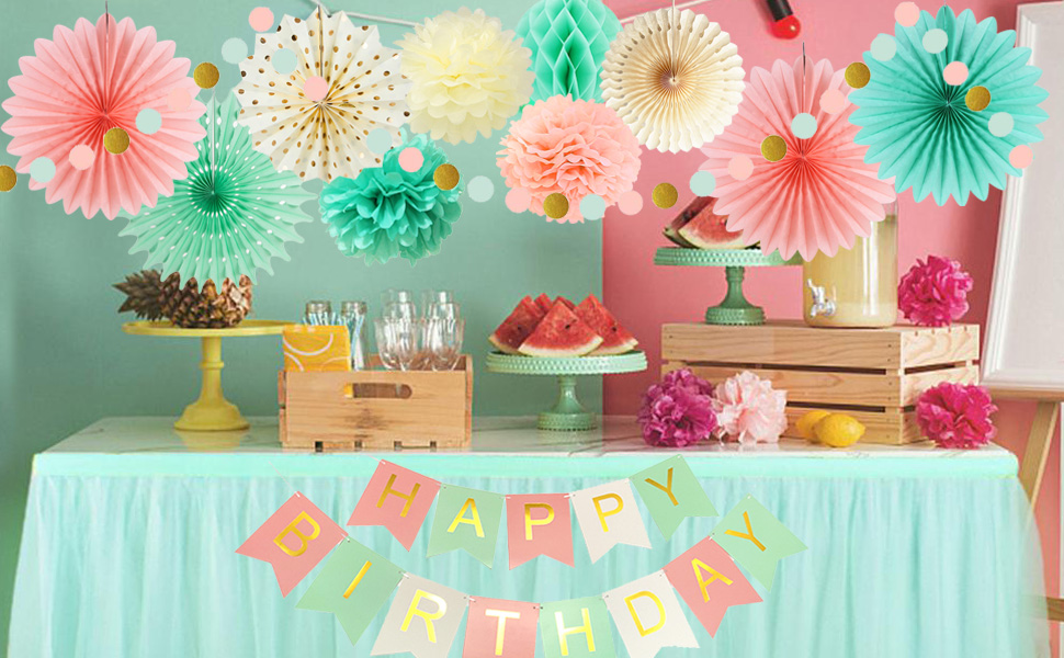 Mint Peach Birthday Party Decorations Mint Green Cream Pink