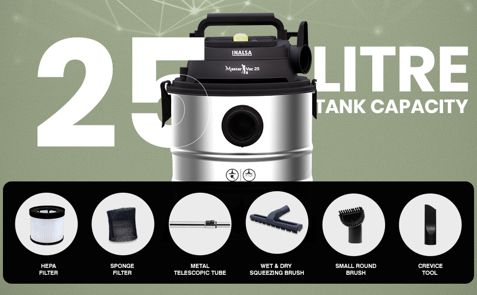 INALSA Vacuum Cleaner Wet and Dry Heavy Duty 1700 W & 25 Ltr Capacity