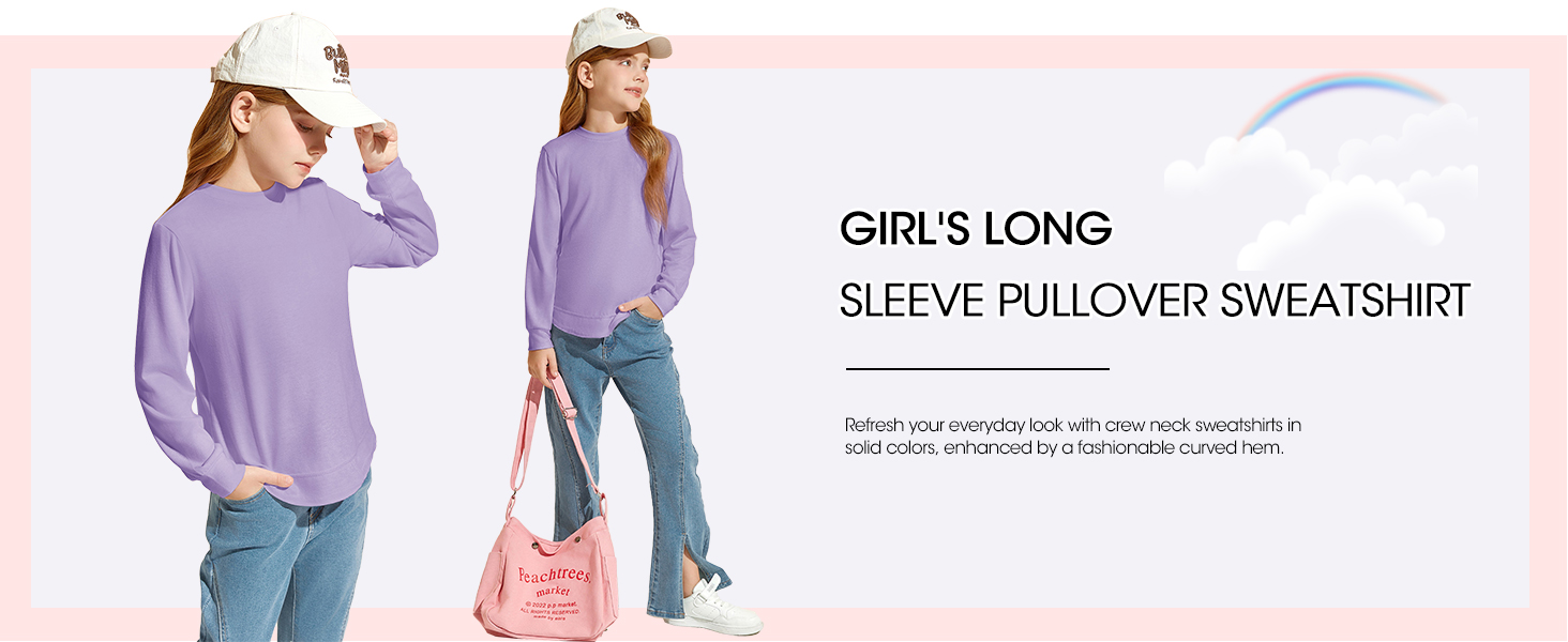 Sweatshirts for Girls Crew Neck Long Sleeve Soft Plain Fashion Casual Tops Fall Trendy Tees