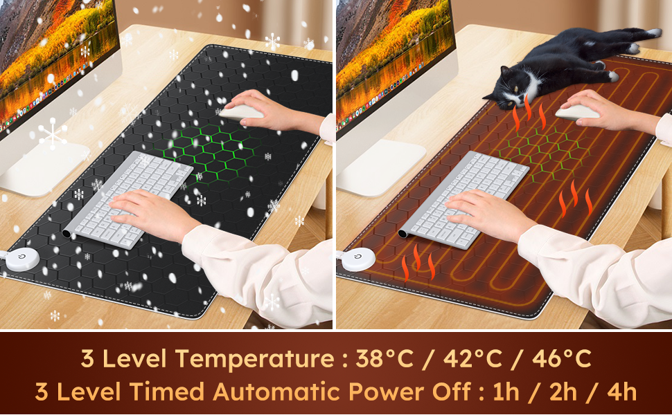 ILeadon Heated Mouse Pad, Electric Warm Desk Pad With 3 Heating Levels & 3 Auto Shut-Off Levels, 35.4" X 15.7" Large Safe Desk Mat Hand Warmer For Home Office Work, Honeycomb