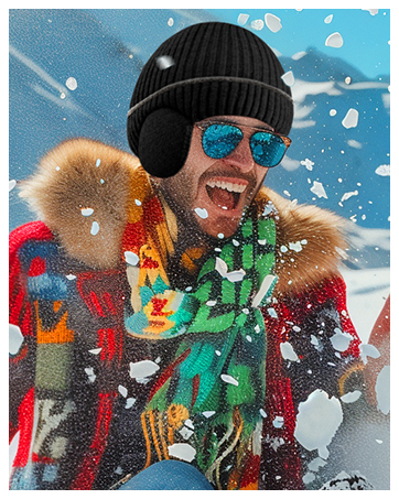 Playing with snow hats in the snow for men