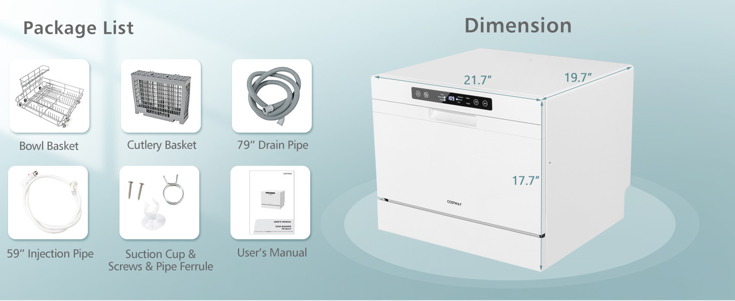 COSTWAY Countertop Dishwasher, Compact BuiltIn Dishwasher with 6 Places Settings, 5