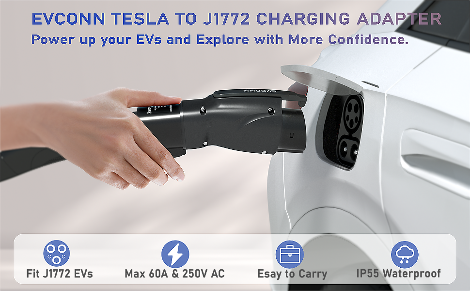 EVCONN Tesla to J1772 Adapter, PA66 & Glass Fiber Material, Max 60A