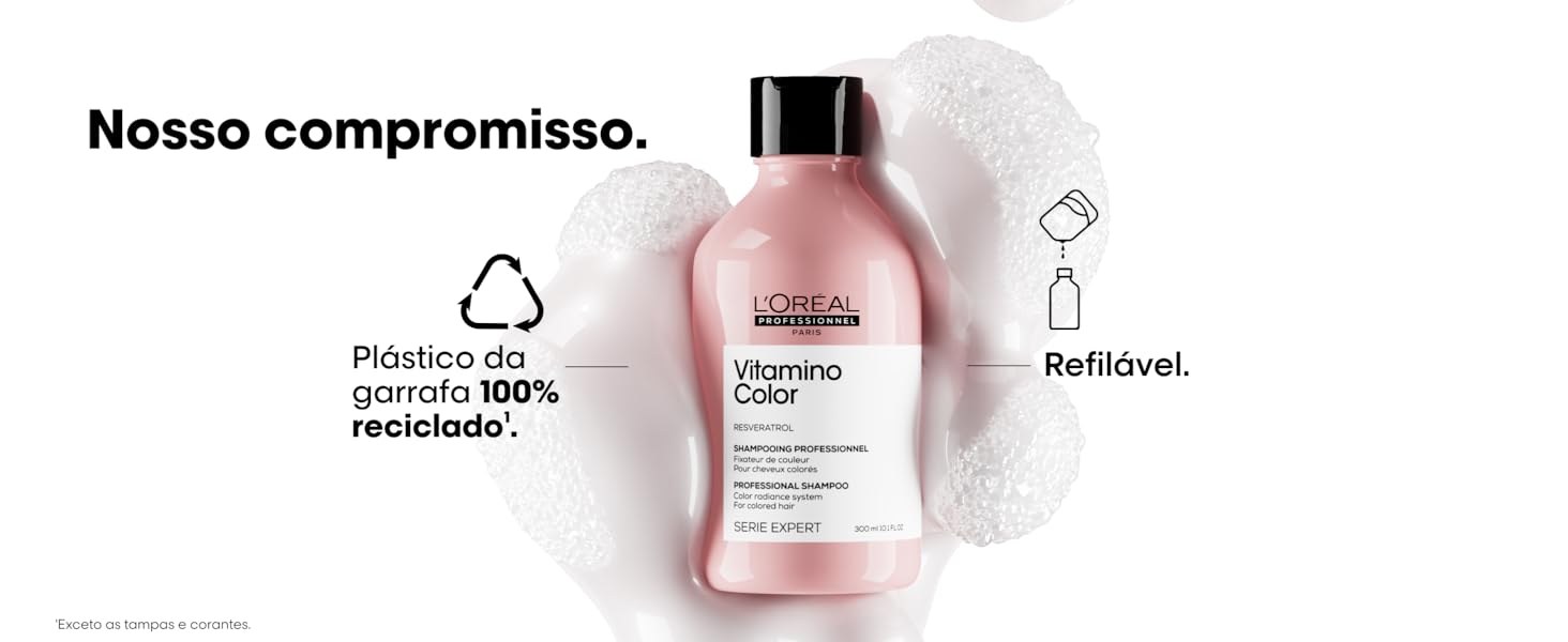 Shampoo, refil, protege a cor e fortalece o cabelo