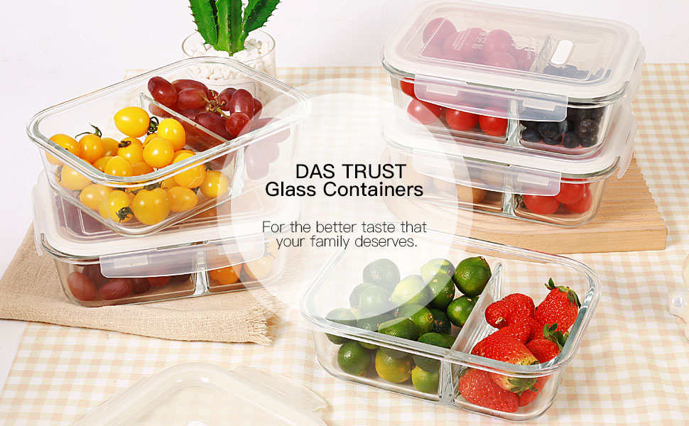 DAS TRUST 5 Pack 36oz Glass Food Storage Containers 2 Compartments Glass Meal Prep