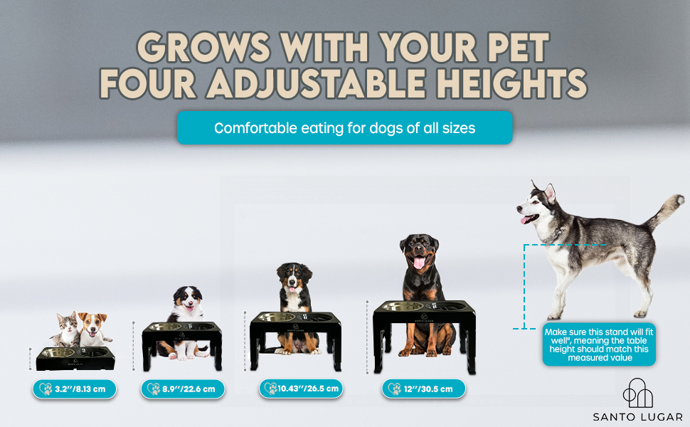 Adjustable elevated dog feeder table four heights