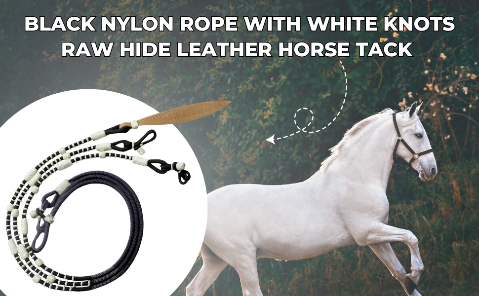 Natural & black knots raw hide leather horse tack hand braided romal reins