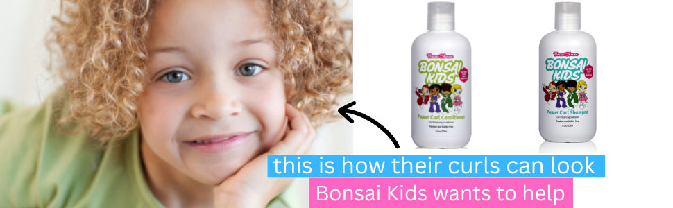 Curly hair blonde hair boy with Bonsai Kids Power Curl Shampoo and Conditioner 