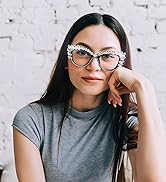 FEISEDY Rhinestone Crystal Women's Blue Light Blocking Glasses Vintage Cat Eyes Sparkling Anti Fa...