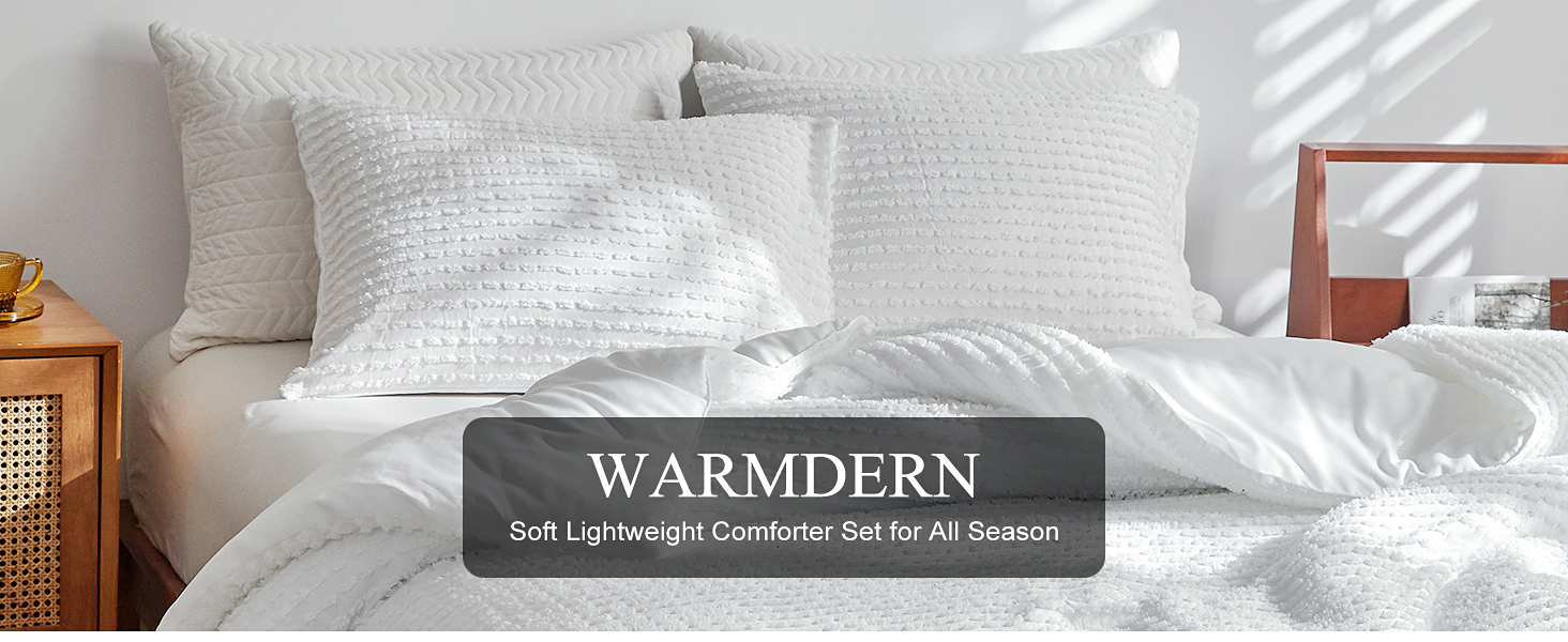 WARMDERN Queen Comforter Set White Boho Stripe Comforter
