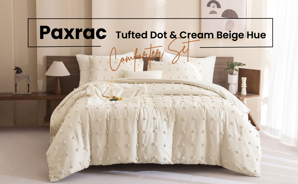Paxrac Beige Comforter Set King Size, Cream 3 Pieces Tufted Comforter Set