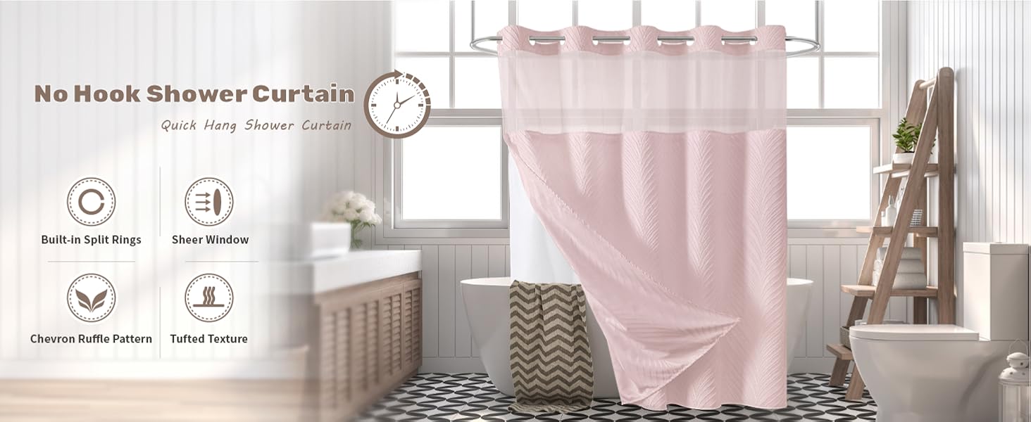 Hookless Shower Curtain For Shower Stall
