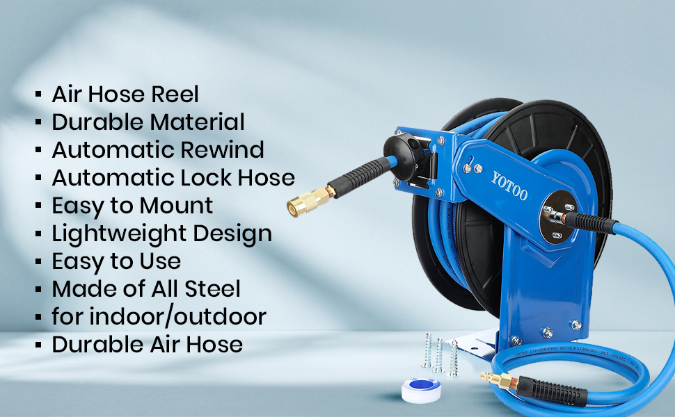 YOTOO Retractable Air Hose Reel, 3/8 in. X 50 ft Air Compressor Hose