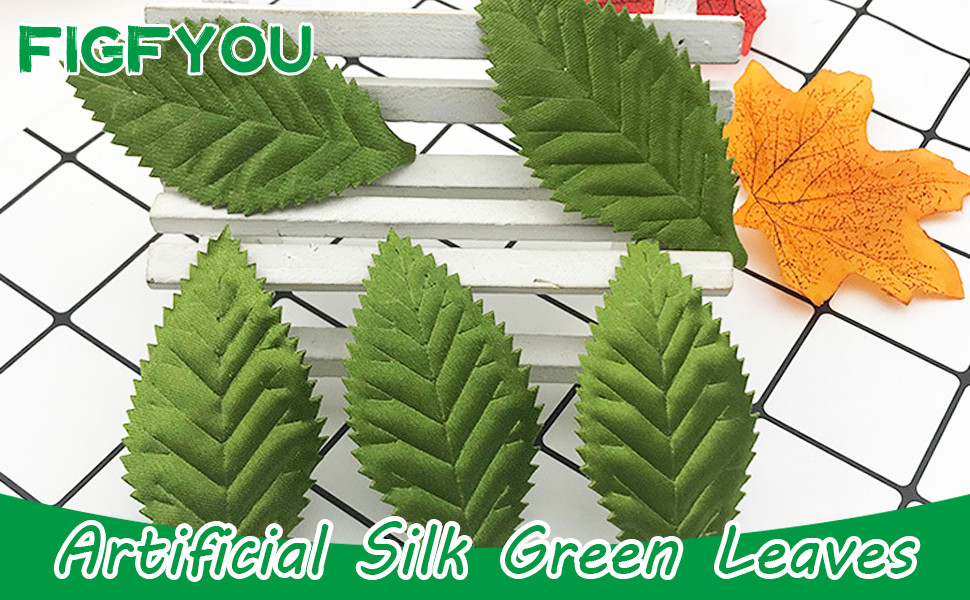 FIGFYOU 100 PCS Artificial Silk Green Leaves,Green Artificial Leaves Fake Single Leaf Silk Rose
