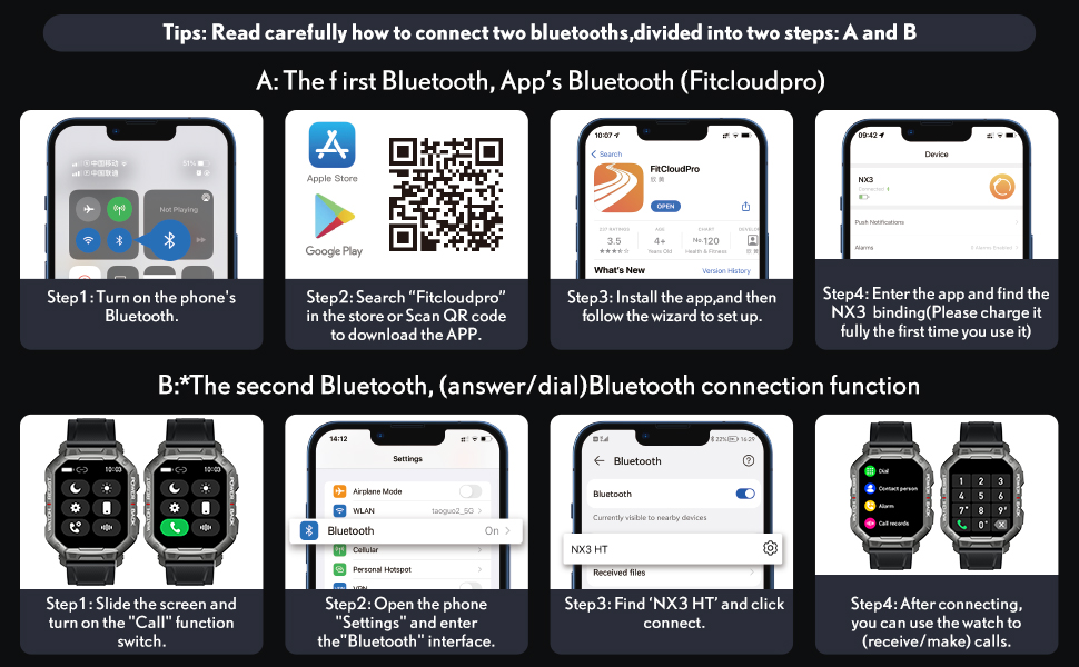 Steps to connect to the mobile app and Bluetooth