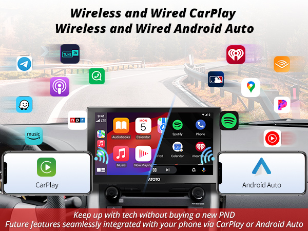 RevcarX 9インチ PND On-Dash Navigator ATOTO P9 Portable CarPlay Android Car Stereo, Wireless