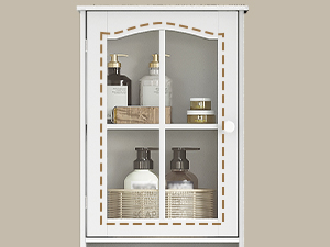 Technisches Diagramm, das aus mehreren Blickwinkeln betrachtet einen scheinbar schematischen Aufbau eines Schranks oder einer Lagereinheit mit gestrichelten Linien umrandet.