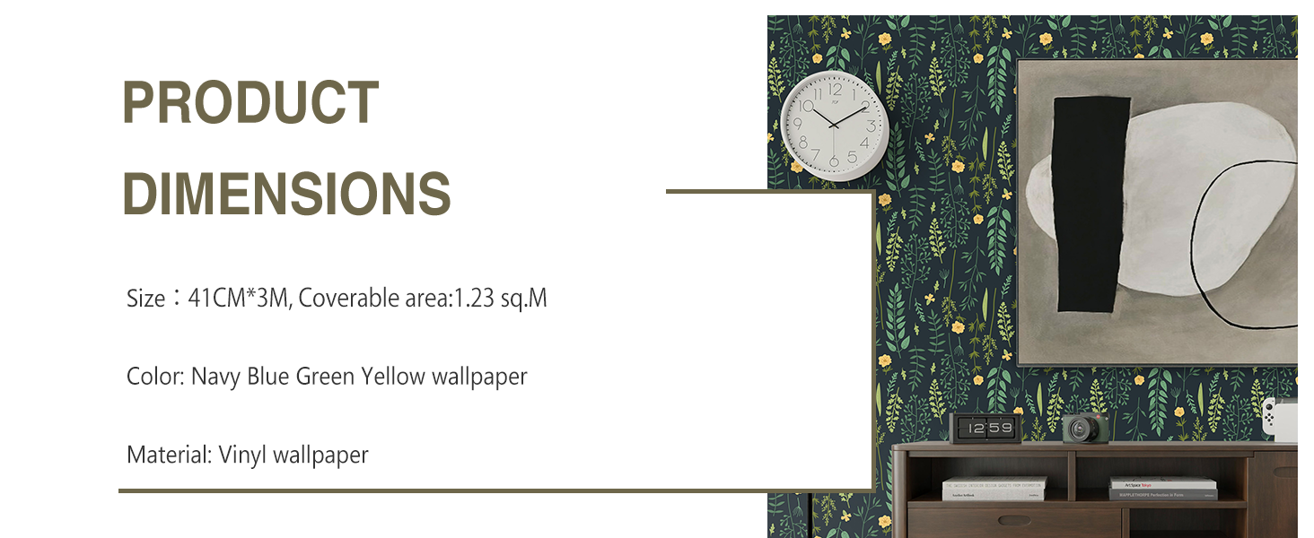 Fiula Green Leaf Peel and Stick Wallpaper 41CMx3M Yellow Floral Self