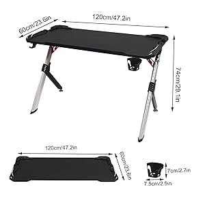 WOLTU Gaming Desk LED Black Computer Racing Table With Cup Holder Headphone Hook Black 17 1