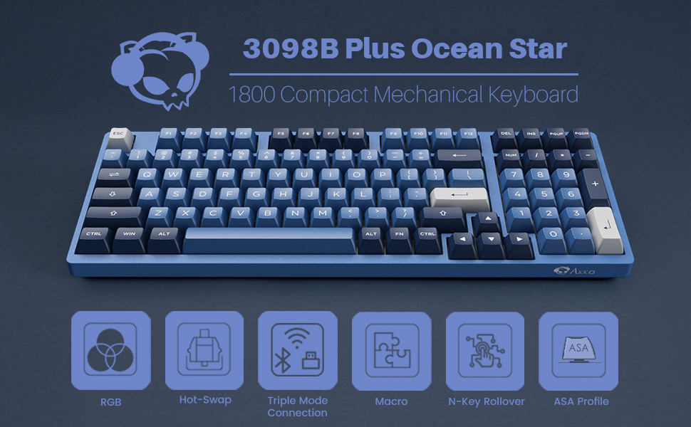 Akko 3098B Plus Mechanical Keyboard, 3 Modes(BT5.0/2.4Ghz/Type C), RGB ...