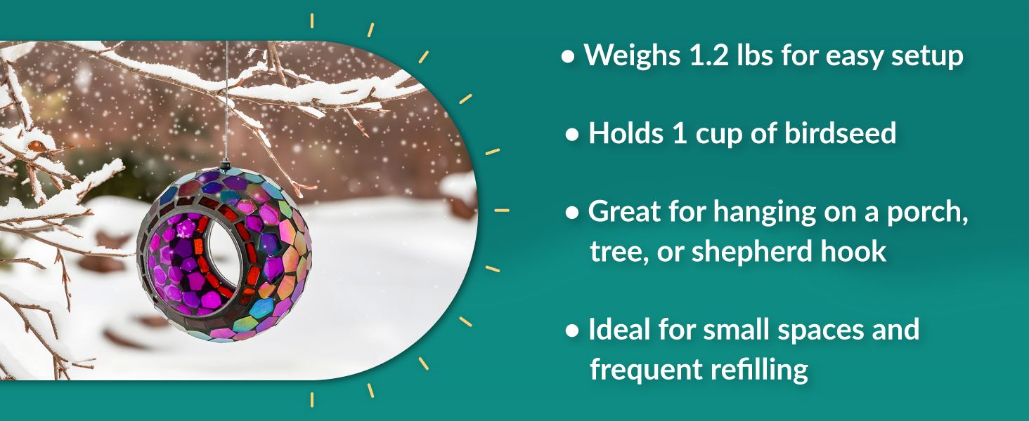 Weighs 1.2 pounds for easy setup holds 1 cup of birdseed hang on a porch tree or shepherd hook