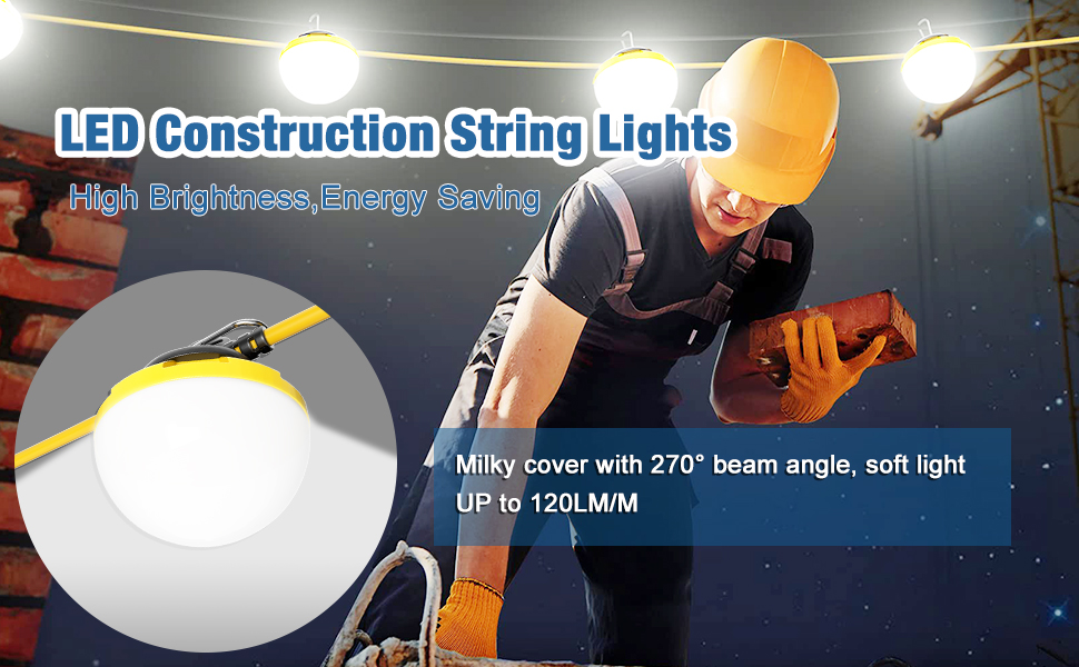 G GJIA LED Construction String Light 100FT 12000LM 100W Led String Work