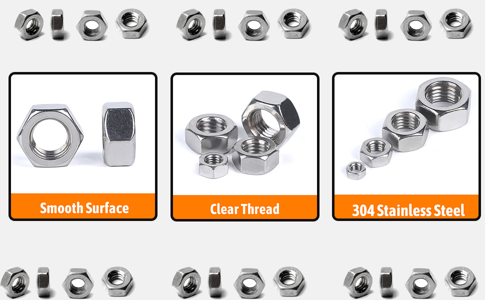 Juvielich 30pcs 1/4-20 Hex Nut, 304 Stainless Steel, Hex
