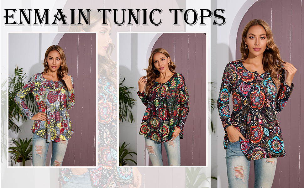 Enmain Women's Tunic Tops Casual Long Sleeve Blouse Tunic Top for
