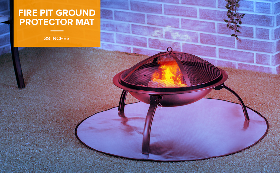 LIVIVO Round 38” Fire Pit Protector Outdoor Fireproof BBQ Grill Firepit