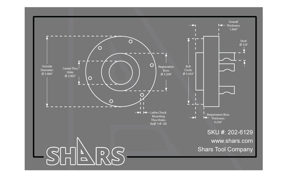 Shars 6" D14 Fully Machined Back Plate for 3 and 6 Jaw ZeroSet Lathe