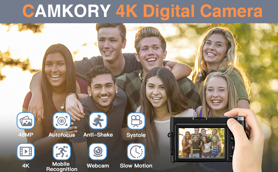 CAMKORY 4K Digital Camera with Autofocus 1080P Camera for Photography